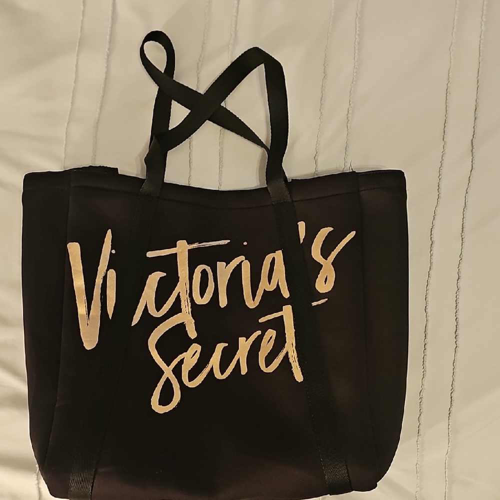 Victoria's Secret Black Tote Bag with Gold Script